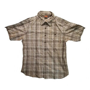 Merrell Mens Plaid Short Sleeve Metal Button Up Shirt Medium Outdoor Adventure